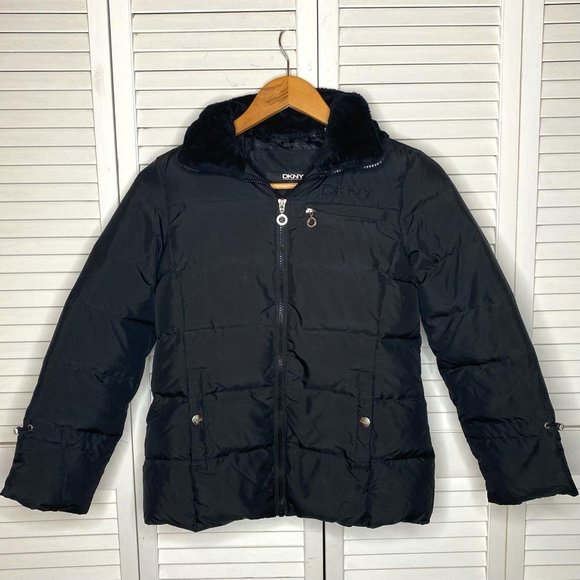 Vintage 2000s DKNY Black Puffer Jacket Y2K Quilted Logo Down & Feather Girls M